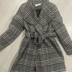 Calvin Klein Black and White Plaid Trench Coat